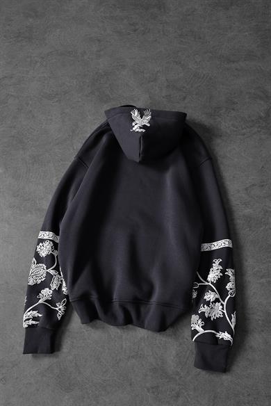 Erkek Füme Eagle Baskılı Oversize Kapüşonlu Sweatshirt
