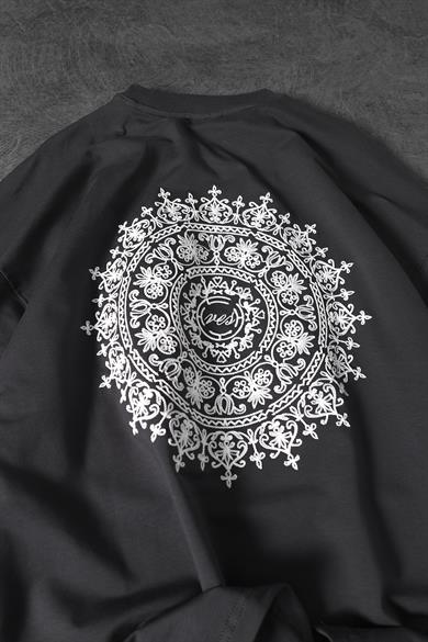 Erkek Füme Omuz ve Sırt Nakışlı Oversize Tshirt