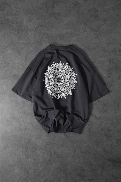 Erkek Füme Omuz ve Sırt Nakışlı Oversize Tshirt