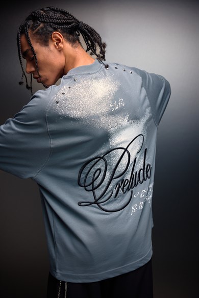 Erkek Füme Prelude Baskılı Oversize Tshirt