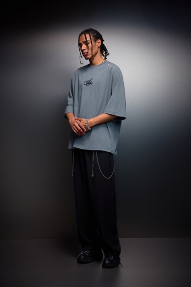 Erkek Füme Prelude Baskılı Oversize Tshirt