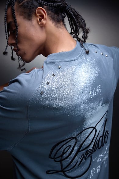 Erkek Füme Prelude Baskılı Oversize Tshirt