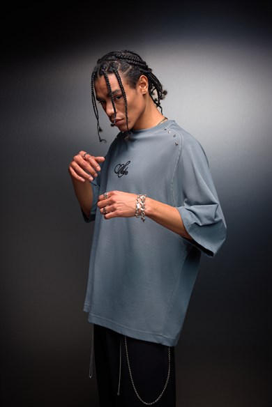 Erkek Füme Prelude Baskılı Oversize Tshirt