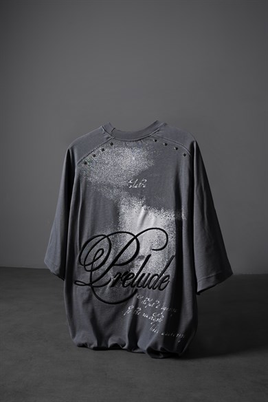 Erkek Füme Prelude Baskılı Oversize Tshirt