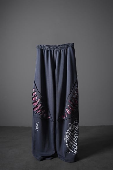 Erkek Füme Spine Efektli Baskılı Baggy Eşofman