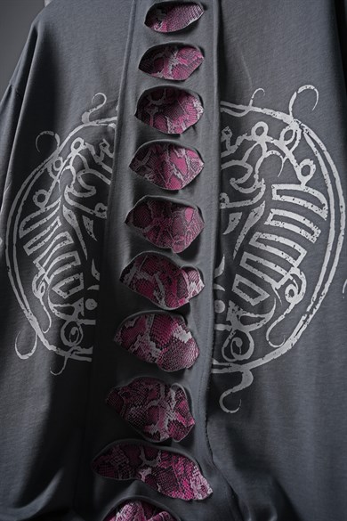 Erkek Füme Spine Efektli Baskılı Oversize Tshirt