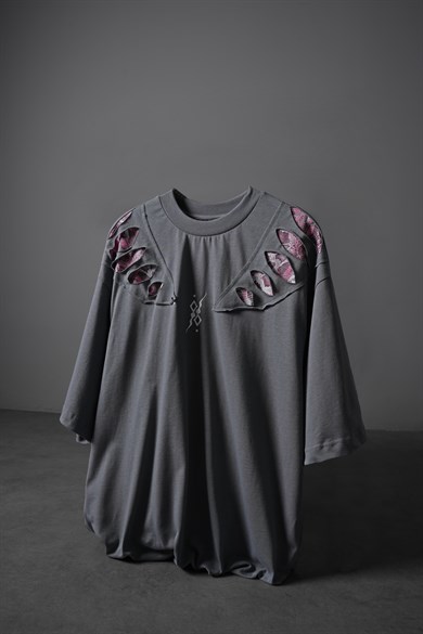 Erkek Füme Spine Efektli Baskılı Oversize Tshirt