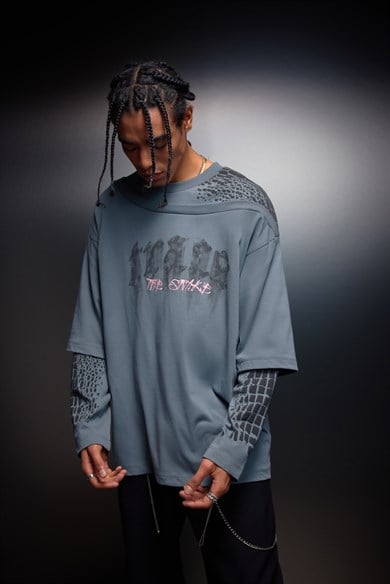 Erkek Füme Symphony Of Shadow Oversize Uzun Kollu Tshirt