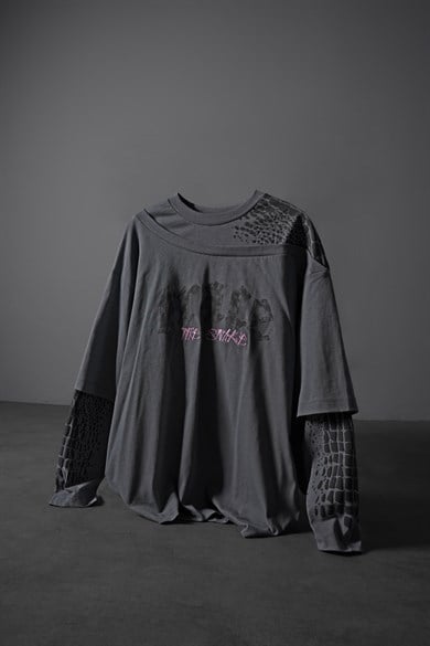 Erkek Füme Symphony Of Shadow Oversize Uzun Kollu Tshirt
