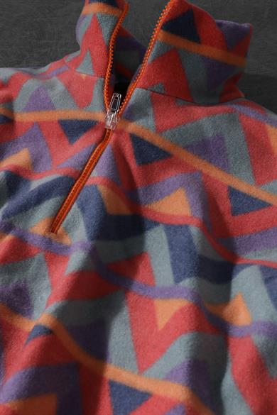 Erkek Geometrik Desen Yarım Fermuar Oversize Polar Sweatshirt