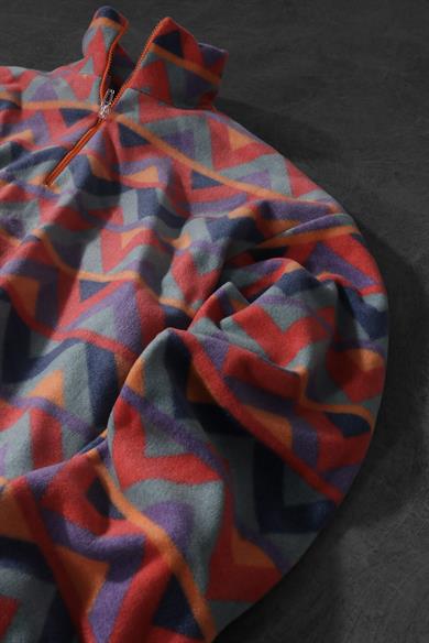 Erkek Geometrik Desen Yarım Fermuar Oversize Polar Sweatshirt