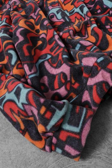 Erkek Grafiti Desen Yarım Fermuar Oversize Polar Sweatshirt
