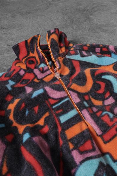 Erkek Grafiti Desen Yarım Fermuar Oversize Polar Sweatshirt