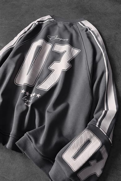 Erkek Füme 07 Champions Baskılı Oversize Sweatshirt