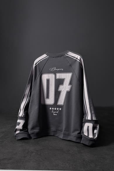 Erkek Füme 07 Champions Baskılı Oversize Sweatshirt