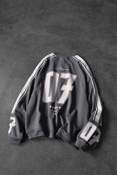Erkek Füme 07 Champions Baskılı Oversize Sweatshirt
