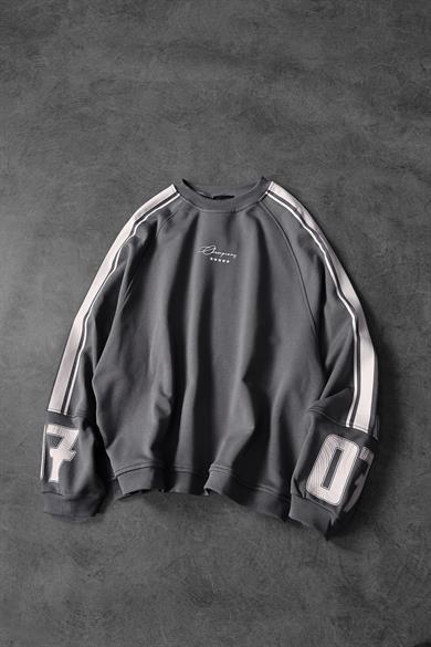 Erkek Füme 07 Champions Baskılı Oversize Sweatshirt