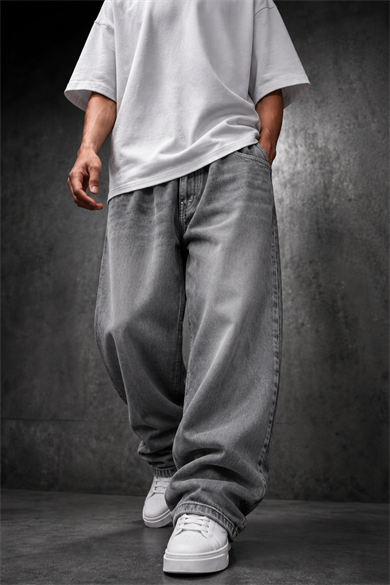 Erkek Gri Baggy Denim Pantolon