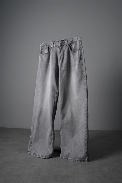 Erkek Gri Baggy Denim Pantolon