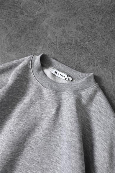 Erkek Gri Basic Bisiklet Yaka Oversize Sweatshirt