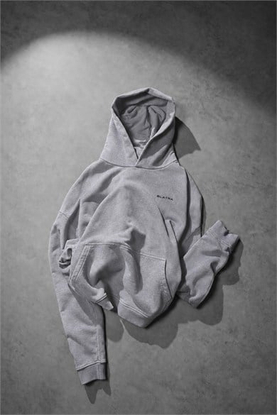 Erkek Gri Basic Oversize Hoodie