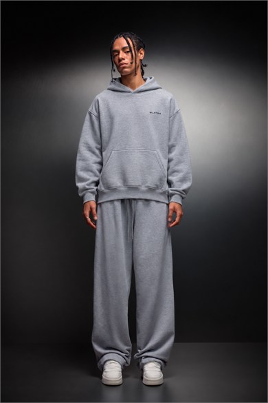Erkek Gri Basic Oversize Hoodie