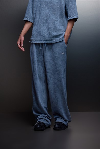 Erkek Gri Basic Yıkama Efektli Baggy Eşofman