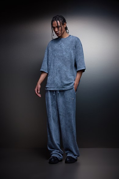 Erkek Gri Basic Yıkama Efektli Baggy Eşofman