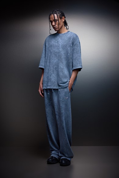 Erkek Gri Basic Yıkama Efektli Baggy Eşofman