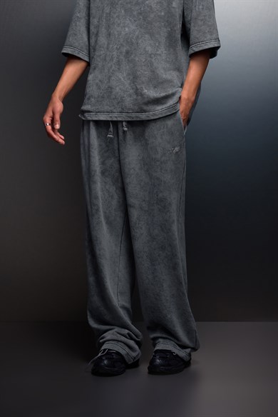 Erkek Gri Basic Yıkama Efektli Baggy Eşofman
