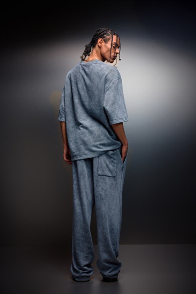 Erkek Gri Basic Yıkama Efektli Kargo Cepli Baggy Eşofman