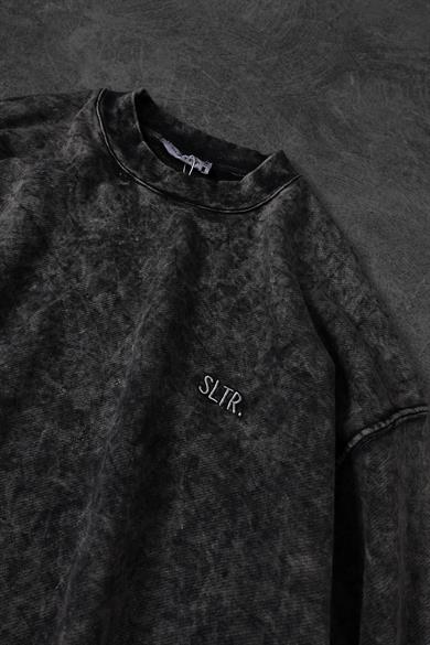 Erkek Gri Basic Yıkamalı Bisiklet Yaka Oversize Sweatshirt