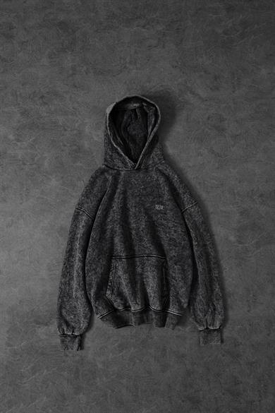Erkek Gri Basic Yıkamalı Kapüşonlu Oversize Sweatshirt