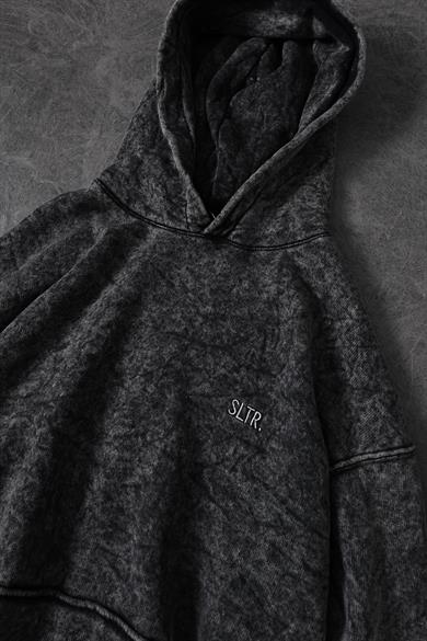 Erkek Gri Basic Yıkamalı Kapüşonlu Oversize Sweatshirt