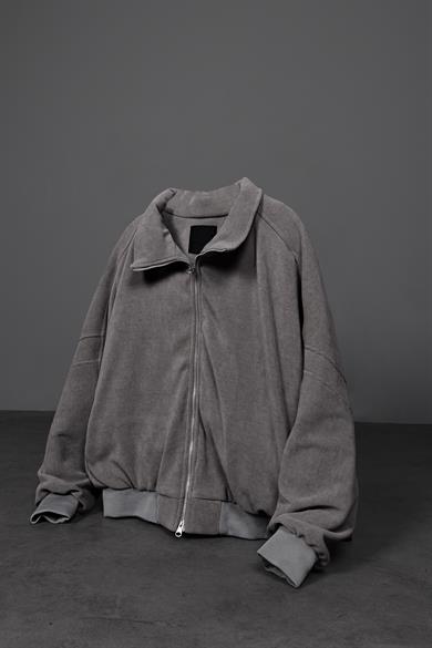 Erkek Gri Bomber Fermuarlı Astarlı Kadife Fitilli Ceket