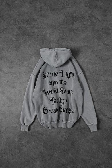 Erkek Gri Create Change Yıkamalı Kapüşonlu Oversize Sweatshirt