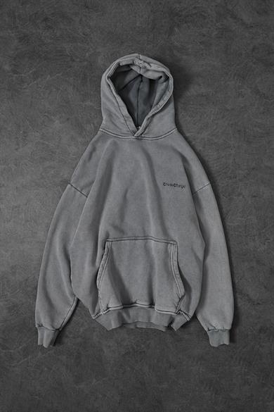 Erkek Gri Create Change Yıkamalı Kapüşonlu Oversize Sweatshirt