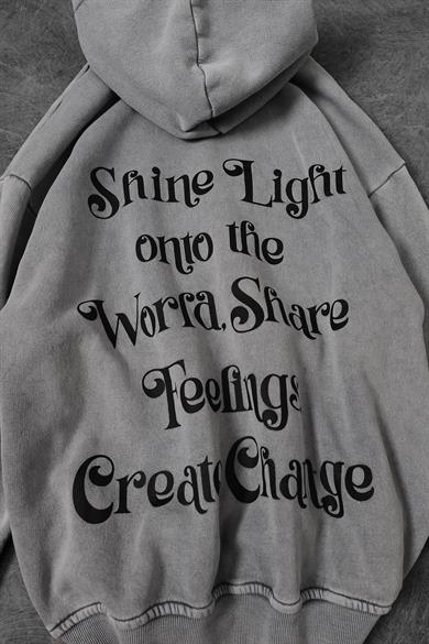 Erkek Gri Create Change Yıkamalı Kapüşonlu Oversize Sweatshirt