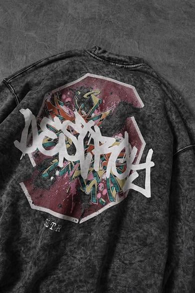 Erkek Gri Desire Yıkamalı Bisiklet Yaka Oversize Sweatshirt