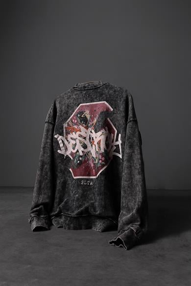 Erkek Gri Desire Yıkamalı Bisiklet Yaka Oversize Sweatshirt