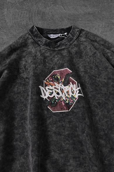 Erkek Gri Desire Yıkamalı Bisiklet Yaka Oversize Sweatshirt