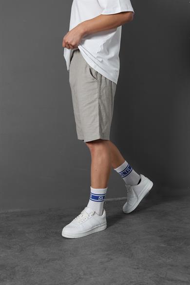 Erkek Gri Dokulu Keten Şort