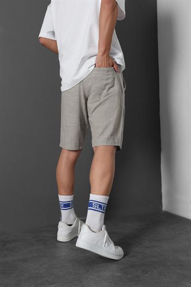 Erkek Gri Dokulu Keten Şort