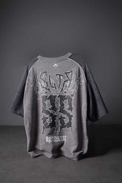 Erkek Gri Masters Baskılı Yıkama Efektli Oversize Tshirt