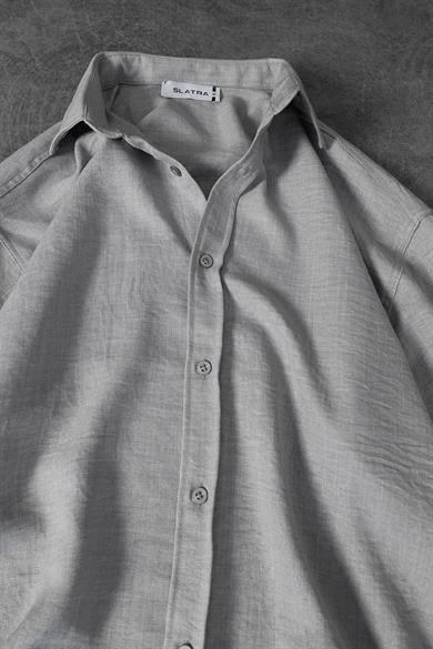 Erkek Gri Oversize Sofia İnce Keten Gömlek