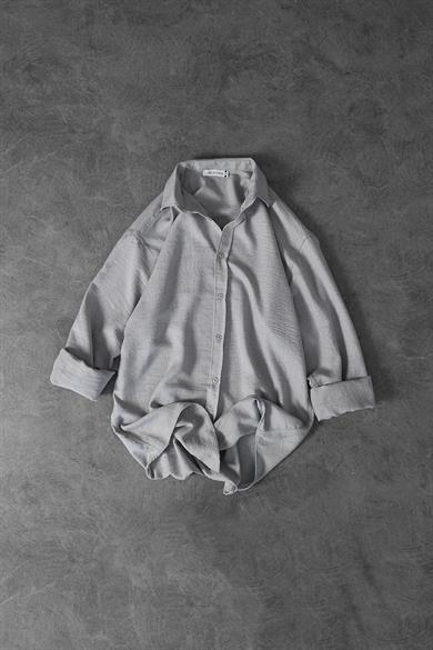 Erkek Gri Oversize Sofia İnce Keten Gömlek