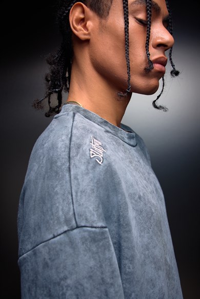 Erkek Gri Oversize Yıkama Efektli Basic Tshirt