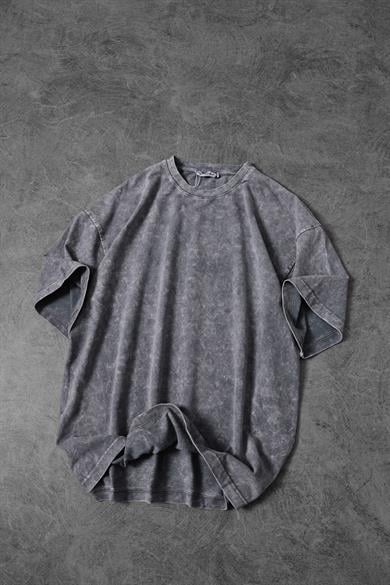 Erkek Gri Özel Yıkamalı Kumaş Oversize Tshirt