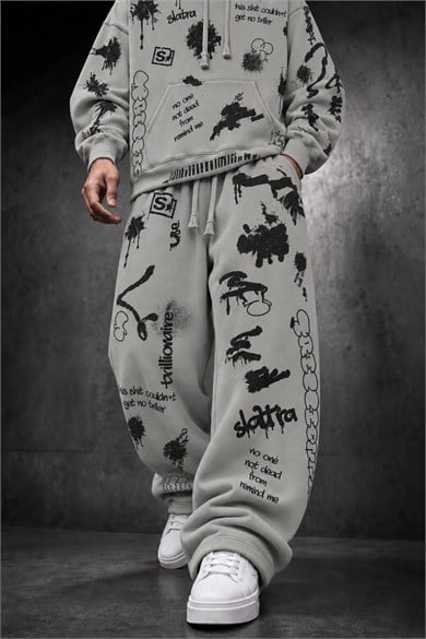Erkek Gri S Grafiti Baggy Eşofman