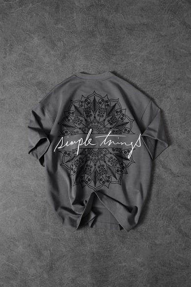 Erkek Gri Simple Things Nakışlı Oversize Tshirt